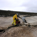   Crossing a crevasse in central Iceland   