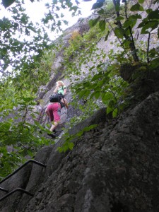 Climbers on the Precipice Trail in Acadia National Park