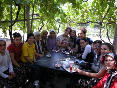 Tea in Turkey with the girls who turn silkworm casings on hot days. This day was 40C.